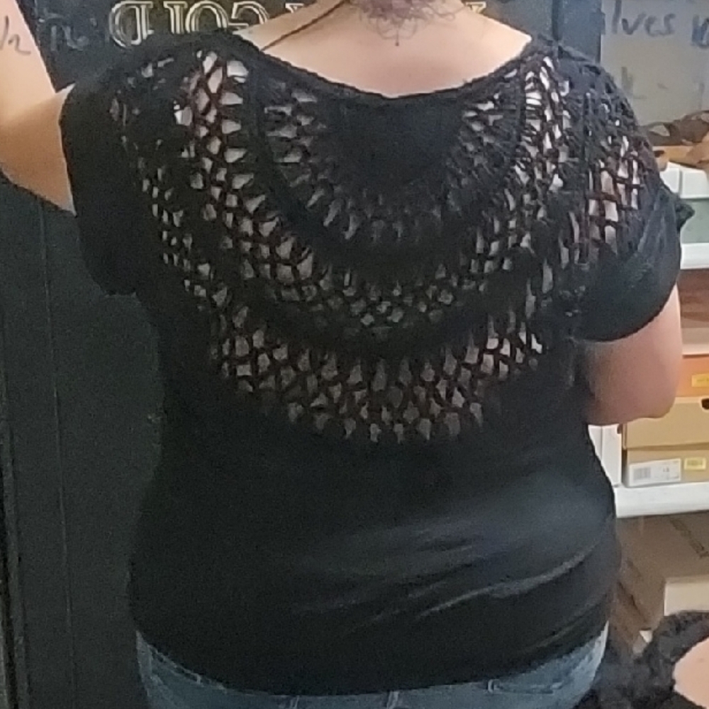 Torrid Black V-Neck Blouse with Twist Detail With Crochet Back